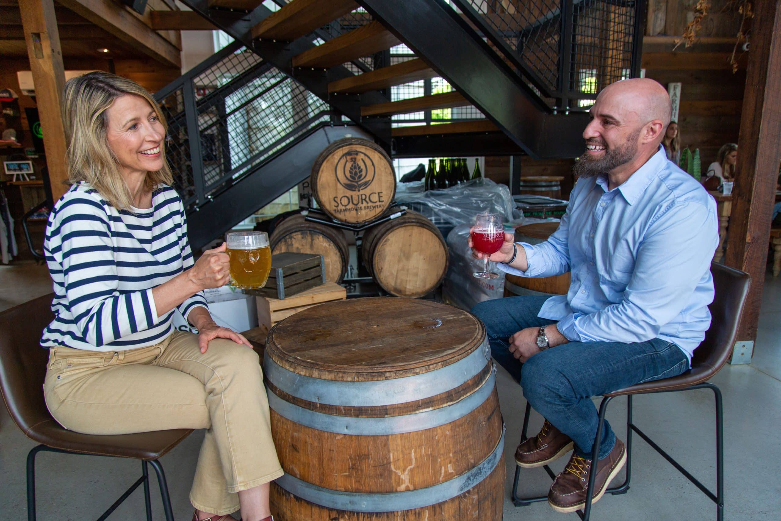 Samantha tastes beer at Source Farmhouse Brewery in Colts Neck New Jersey